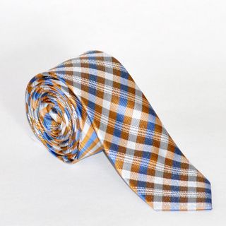 Skinny Tie Madness Mens Orange And Blue Plaid Tie