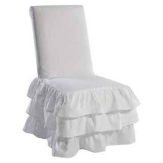 Ruffle 3 Tiered Dining Room Chair Slipcover   White