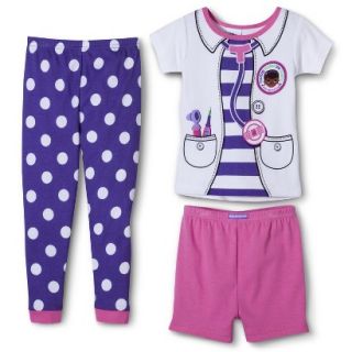 Doc McStuffins Toddler Girls 3 Piece Short Sleeve Pajama Set   Purple 4T