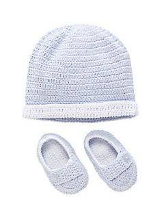 Elegant Baby Infants Two Piece Crochet Hat & Loafers Set   Light Blue