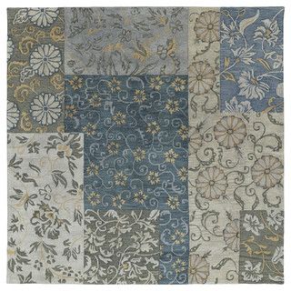 Euphoria Patchwork Blue Tufted Wool Rug (80 X 80)