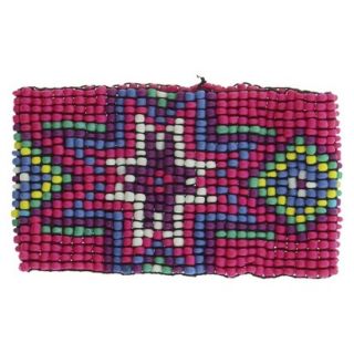 Womens Tribal Print Seed Bead Stretch Bracelet   Pink/Multicolor