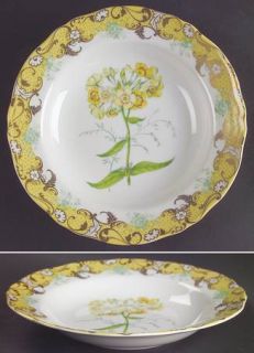 Sadek English Garden Rim Soup Bowl, Fine China Dinnerware   Flowers, Yellow Rim,