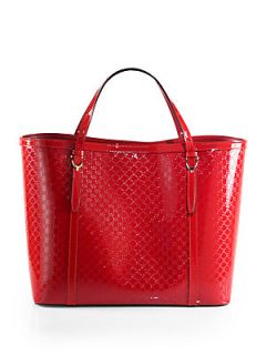 Gucci Nice Microguccissima Patent Leather Tote   Red