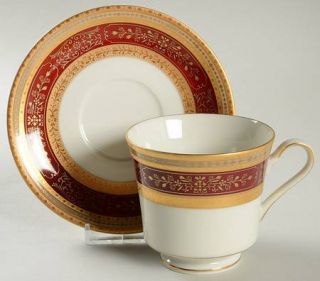 Mikasa Dynasty Red Footed Cup & Saucer Set, Fine China Dinnerware   Grande Ivory