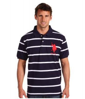 U.S. Polo Assn 2 Color Narrow Stripe Polo Mens Short Sleeve Knit (Navy)