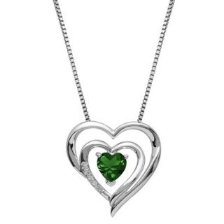 Sterling Silver Double Framed Created Emerald with White Topaz Accent Heart