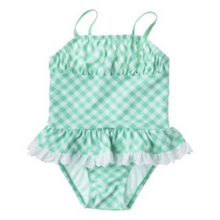 Circo Infant Toddler Girls Gingham Check 1 Piece Swimsuit   Blue 9 M