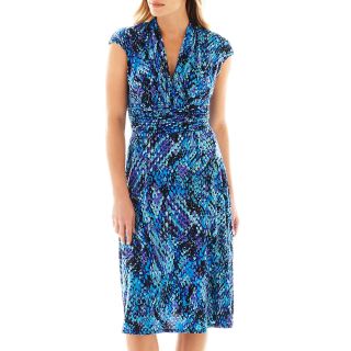 Black Label by Evan Picone Cap Sleeve Ruched Dress, Blue