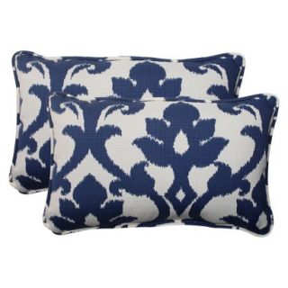Outdoor 2 Piece Rectangular Toss Pillow Set   Blue/White Damask