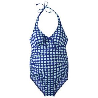 Womens Maternity Halter One Piece Swimsuit   Cobalt Blue/White L