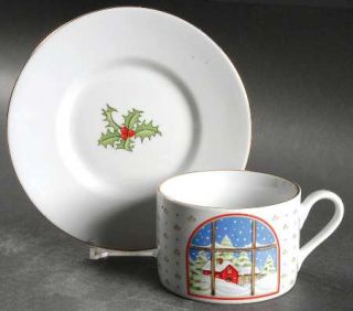 Shibata Home For The Holidays Flat Cup & Saucer Set, Fine China Dinnerware   Chr