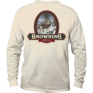 Browning Long Sleeve T Shirt with Oval Buck Label   Natural, Medium