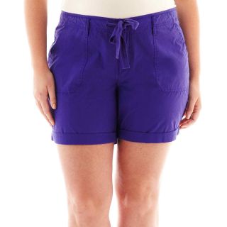 Drawstring Poplin Shorts   Plus, Vibrant Violet, Womens