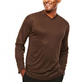 Damante Long Sleeve V Neck Knit Shirt, Brown, Mens