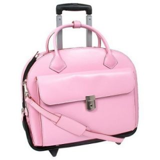Ladies Leather Detachable Laptop Case on Wheels with Removable Sleeve   Pink