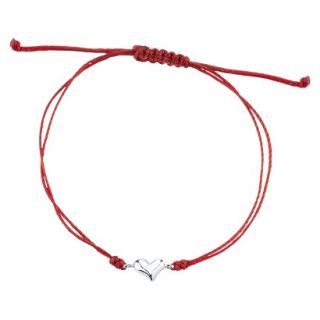 Sterling Silver Bracelet Red String Heart   Silver/Red