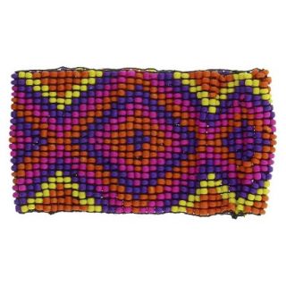 Womens Tribal Print Seed Bead Stretch Bracelet   Orange/Multicolor