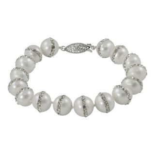 Sterling Silver Orbit Fresh Water Pearl/Crystal Bracelet, Womens