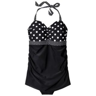 Pure Energy Womens Plus Size Halter Swim Dress   Black/White 20W