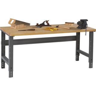 Tennsco Adjustable Workbench   Wood Top, 60 Inch W x 30 Inch D, Medium Gray,