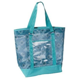 Diamond Print Mesh Beach Tote Handbag   Blue