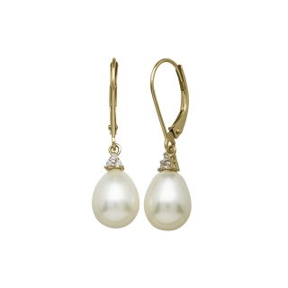 Certified Sofia Cultured Freshwater Pearl Drop 14K Yellow Gold Earrings, Womens