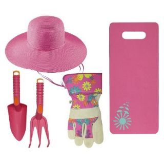 Floppy Straw Hat, Leather Palm Canvas Back Gloves, Kneeling Pad and Tools