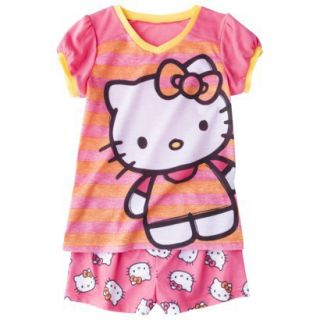 Hello Kitty Girls 2 Piece Short Sleeve Pajama Set   Pink S