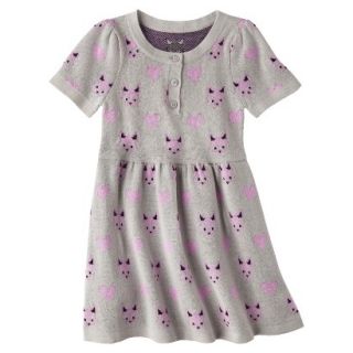 Infant Toddler Girls Short Sleeve Knit Fox Dress   Grey 5T