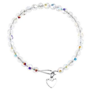 Stainless Steel Expandable Bracelet Crystal AB Heart   Silver