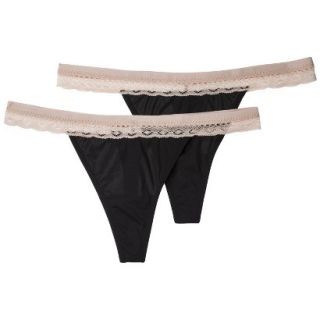 Gilligan & OMalley Womens 2 Pack Micro Lace Thong   Black L