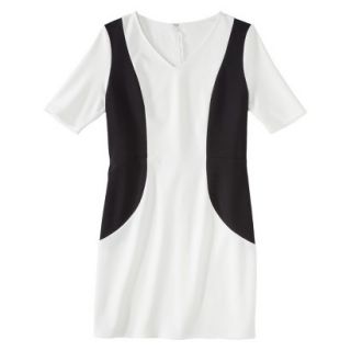 Merona Petites V Neck Colorblock Ponte Dress   Cream/Black XSP