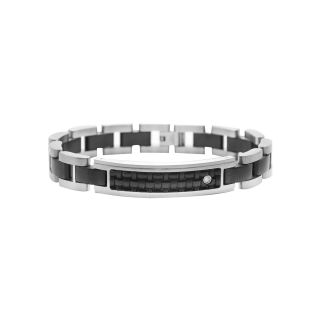 Mens Diamond Accent Stainless Steel & Leather ID Bracelet, White