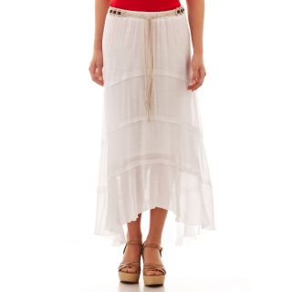 By & By Belted Tiered Gauze Skirt, Ivory, Womens