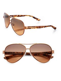 Tory Burch Plastic & Metal Aviator Sunglasses   Brown Gold