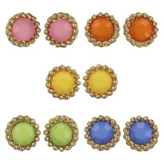 Social Gallery by Roman Button Earrings 5 Pairs Bright Round Gold Trim  