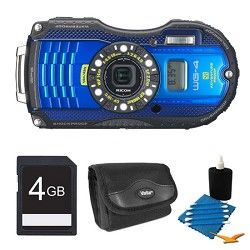 Ricoh WG 4 GPS 16MP HD 1080p Waterproof Digital Camera Blue 4GB Kit