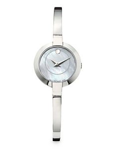 Movado Bela Stainless Steel & Mother of Pearl Bangle Bracelet Watch   Silver