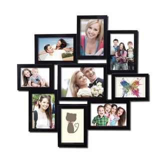 Adeco 9 opening 4x6 And 5x7 Black Plastic Wall Hanging Collage Picture Photo Frame Black Size 4x6