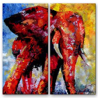 Elephant Sunrise 2 piece Metal Wall Decor Set