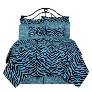 Zebra Complete Bed Set   Blue/ Black (Queen)