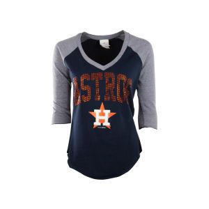 Houston Astros 5th & Ocean MLB Womens Athletic Three Quarter Sleeve V Neck Raglan T Shirt
