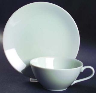 Swid Powell Luna Ocean (White W/Lt Blue Tint) Flat Cup & Saucer Set, Fine China