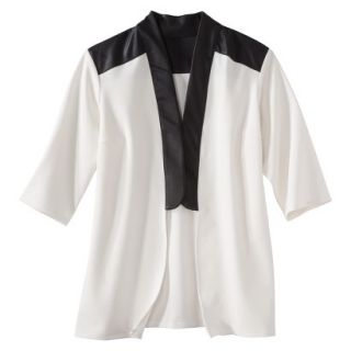 labworks Womens Plus Size Faux Leather Trim Tuxedo Jacket   White 4