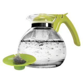 Primula 2Qt Whistling Glass Tea Kettle with Tea Bag Buddy   Green