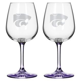 Boelter Brands NCAA 2 Pack Kansas State Wildcats Satin Etch Wine Glass   12 oz
