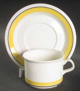 Arabia of Finland Faenza Yellow Flat Cup & Saucer Set, Fine China Dinnerware   W