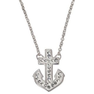 Anchor Pendant Necklace with Crystals   Silver/White
