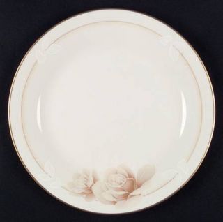 Noritake Devotion Dinner Plate, Fine China Dinnerware   Taupe Roses, White  Leav